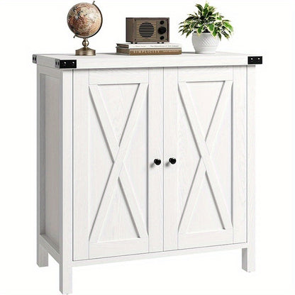 Farmhouse Buffet Cabinet - White Hardwood Storage Sideboard with X-Pattern Doors, 152.4cm Wide Entryway & Living Room Console Cabinet, 2 Closed Cabinets & Open Shelf, 68.58cm Height, Classic Rustic Design, Living Room Cabinet