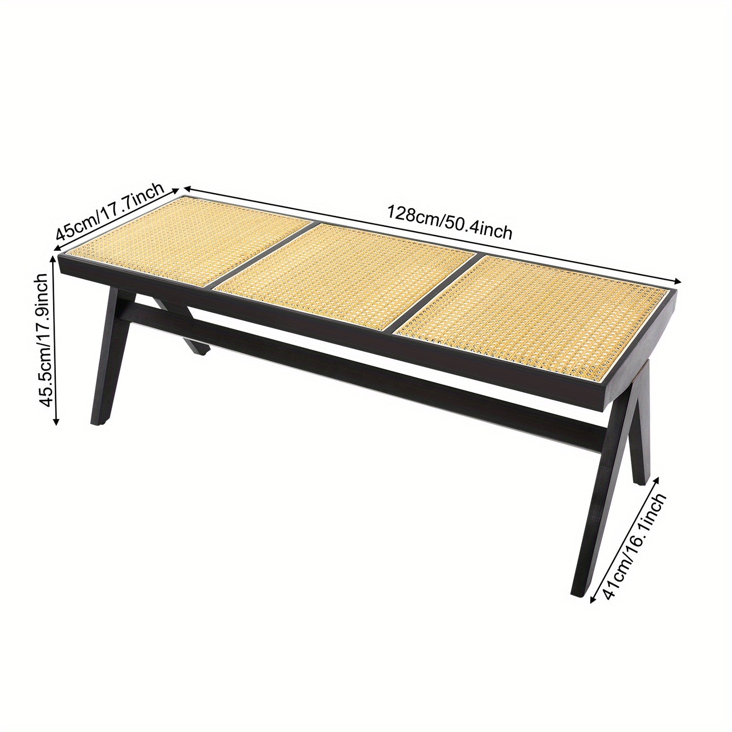 Modern Wicker 3-Seater Entryway Bench with Shoe Storage - Black Rattan Contemporary Low-Profile Furniture, Space-Saving for 3 People, Easy Assembly, Compact for Hallway, Porch, - Stands Alone, No Baseboard Mounting Required