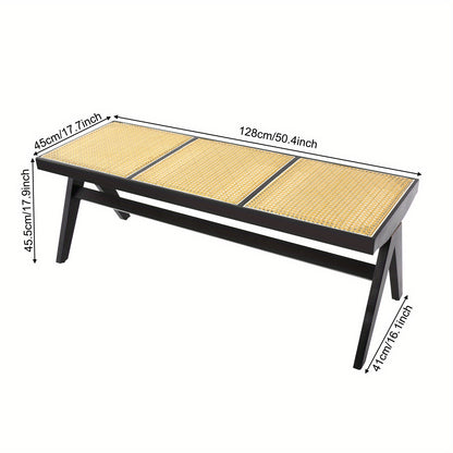 Modern Wicker 3-Seater Entryway Bench with Shoe Storage - Black Rattan Contemporary Low-Profile Furniture, Space-Saving for 3 People, Easy Assembly, Compact for Hallway, Porch, - Stands Alone, No Baseboard Mounting Required