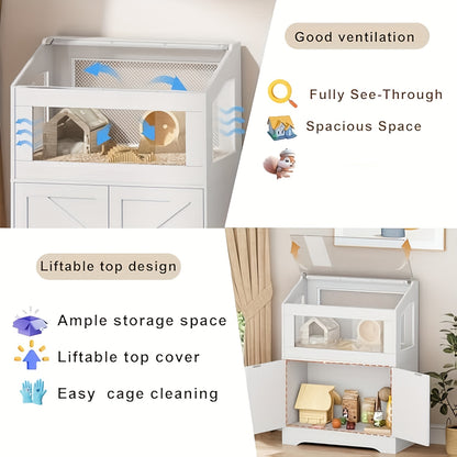 Hamsterkooi – Knaagdierenkooi – Konijnenkooi – Dierenkooi – Huisdierkooi – Hout Met IJzeren Gaas – Ruime Opbergruimte – Goede Ventilatie - 80 x 40 x 108 cm - Wit