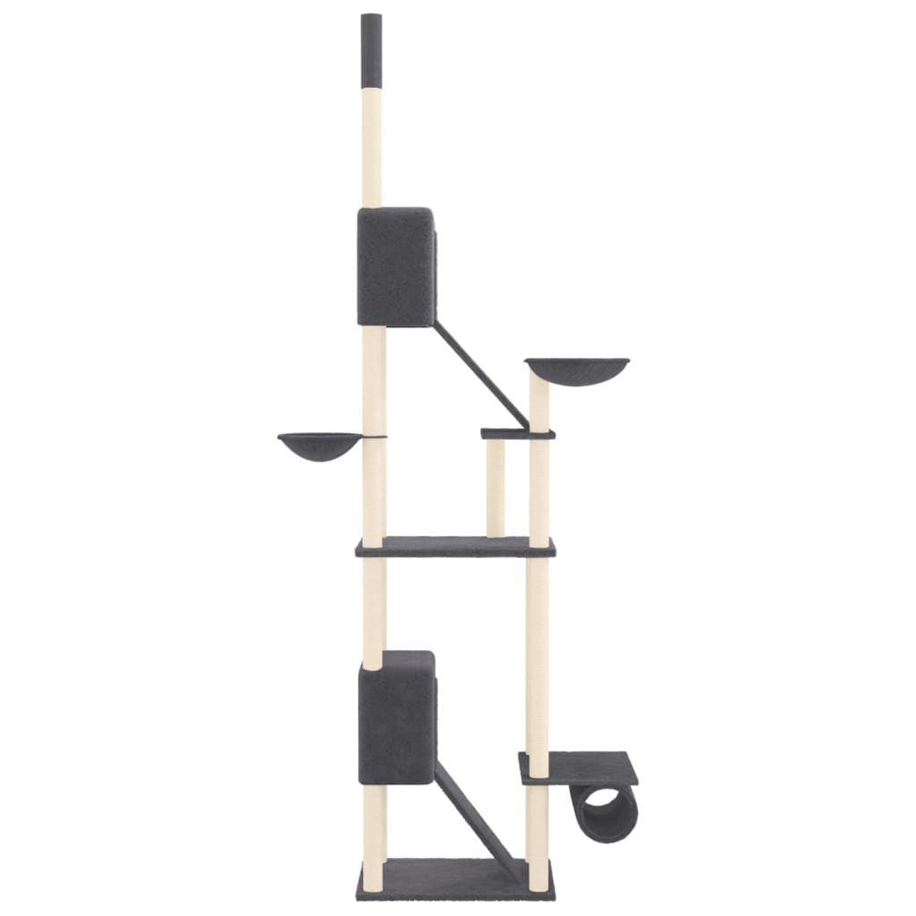 Krabpaal – Kattenkrabpaal – Kattenhuis – Kattenboom – Kattentoren – Verstelbaar 277-303 cm – Sisal Touw & Donkergrijs Pluche