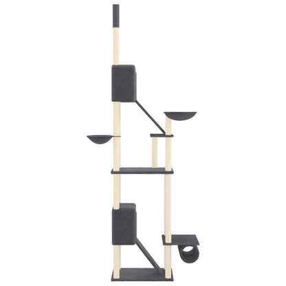 Krabpaal – Kattenkrabpaal – Kattenhuis – Kattenboom – Kattentoren – Verstelbaar 277-303 cm – Sisal Touw & Donkergrijs Pluche