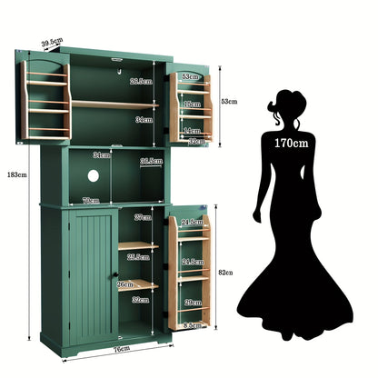 Keukenkast – Keukenmeubel – Opbergkast – Voorraadkast – Hoge Kast – 7 Planken – Mat Zwart MDF Met Werkblad