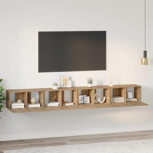 4pcs Modern Oak TV Stand with Storage Cabinet - Heavy-Duty Media Console, Freestanding Floor Cabinet with Open Shelves & Closed Cabinets, Space-Saving Design for Living Room, Bedroom, Home Office - Compatible with TVs, Gaming Consoles, Books, Electronics