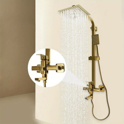 Douche Systeem – Regendouche – Douche Set – Messing Kraan – Verstelbare Douchekolom – Gouden Afwerking – 20x20 cm Regendouche – 1,5 Meter RVS Slang