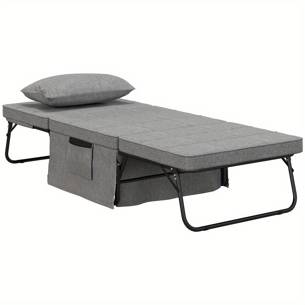 Integral Folding Bed - Space-Saving Multi-Functional Single Bed with 5-Level Height Adjustment (from Ottoman to Guest Bed), Heavy-Duty Steel Frame, Converts to Armchair/Ottoman, No Assembly Tools Needed - Ideal for Small Apar