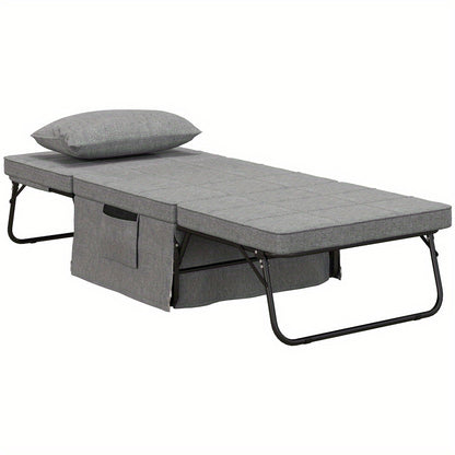 Integral Folding Bed - Space-Saving Multi-Functional Single Bed with 5-Level Height Adjustment (from Ottoman to Guest Bed), Heavy-Duty Steel Frame, Converts to Armchair/Ottoman, No Assembly Tools Needed - Ideal for Small Apar