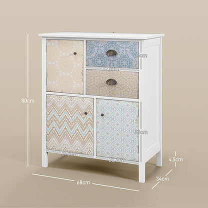 Sideboard – Dressoir – Opbergkast – Bijzetkast – Ladekast – Wit Shabby Chic – Massief Dennenhout – Compact Formaat 68x34x80 cm