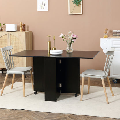 Inklapbare Eettafel – Uitschuifbare Tafel – Opklapbare Tafels – Verrijdbare Tafel – Melamine Eettafel Zwart – Ruimtebesparend – Vergrendelbare Wieltjes