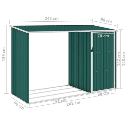 Tuinschuur Brandhoutopslag – Houtopslag Tuinhuis Schuur Houtberging – Groen – Gegalvaniseerd Staal – 245x98x159 cm – Weerbestendig & Ventilatie