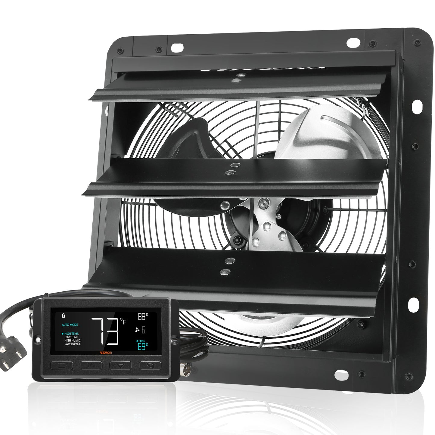 Wandafzuiger – Ventilator – Ventilatierooster – Afzuigventilator – Luchtververser – Volledig Metalen Behuizing – Instelbare Snelheid met Temperatuur- en Vochtigheidsregeling