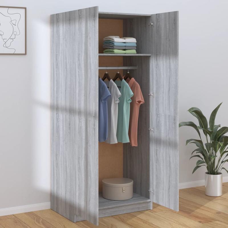 Kledingkast – Garderobekast – Opbergkast – Kledingrek – Kast – Grijs Sonoma Eikenkleurig – Ruimtebesparend 80x52x180 cm – Stevig Bewerkt Hout