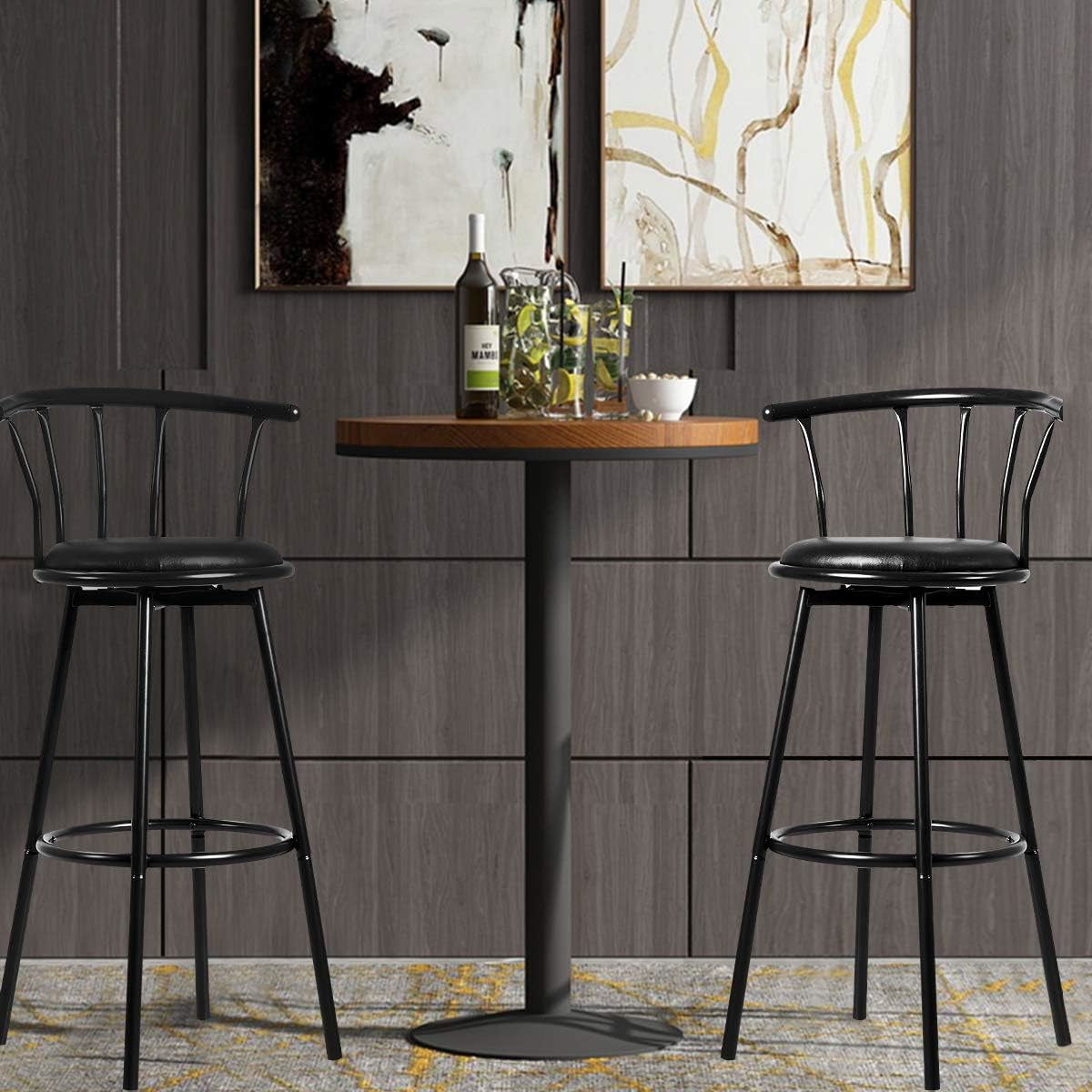 Barstoel – Barkruk – Barstoelen – Keukenstoel – Barkrukken – 2 Stuks Zwart – 360° Draaibaar – Stevige Stalen Buizenstructuur