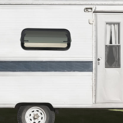 Caravanraam – Camperraam – Uitzetraam – Schuifraam – Zijraam – Aluminium Frame – Zwart Gehard Glas – 85° Verstelbaar – Ventilatieraam 70x30 cm