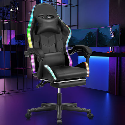 Gamingstoel – Bureaustoel – Draaistoel – Ergonomische Stoel – Zwarte RGB Verlichting – Verstelbare Rugleuning 135° – Memory Foam Zitting