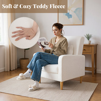 Fauteuil – Accentstoel – Relaxstoel – Loungestoel – Zetel – Teddy Fleece Bekleding – Verstelbaar Lendenkussen – Ergonomische Armleuningen