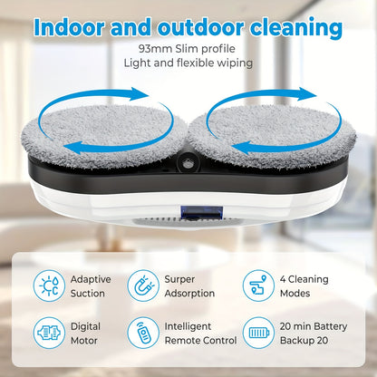 Raamrobot – Ramenwasser – Ruitenreiniger – Raamwisser – Window Cleaner – Krachtige Zuigkracht 5600Pa – Automatische Waterverneveling Met Afstandsbediening