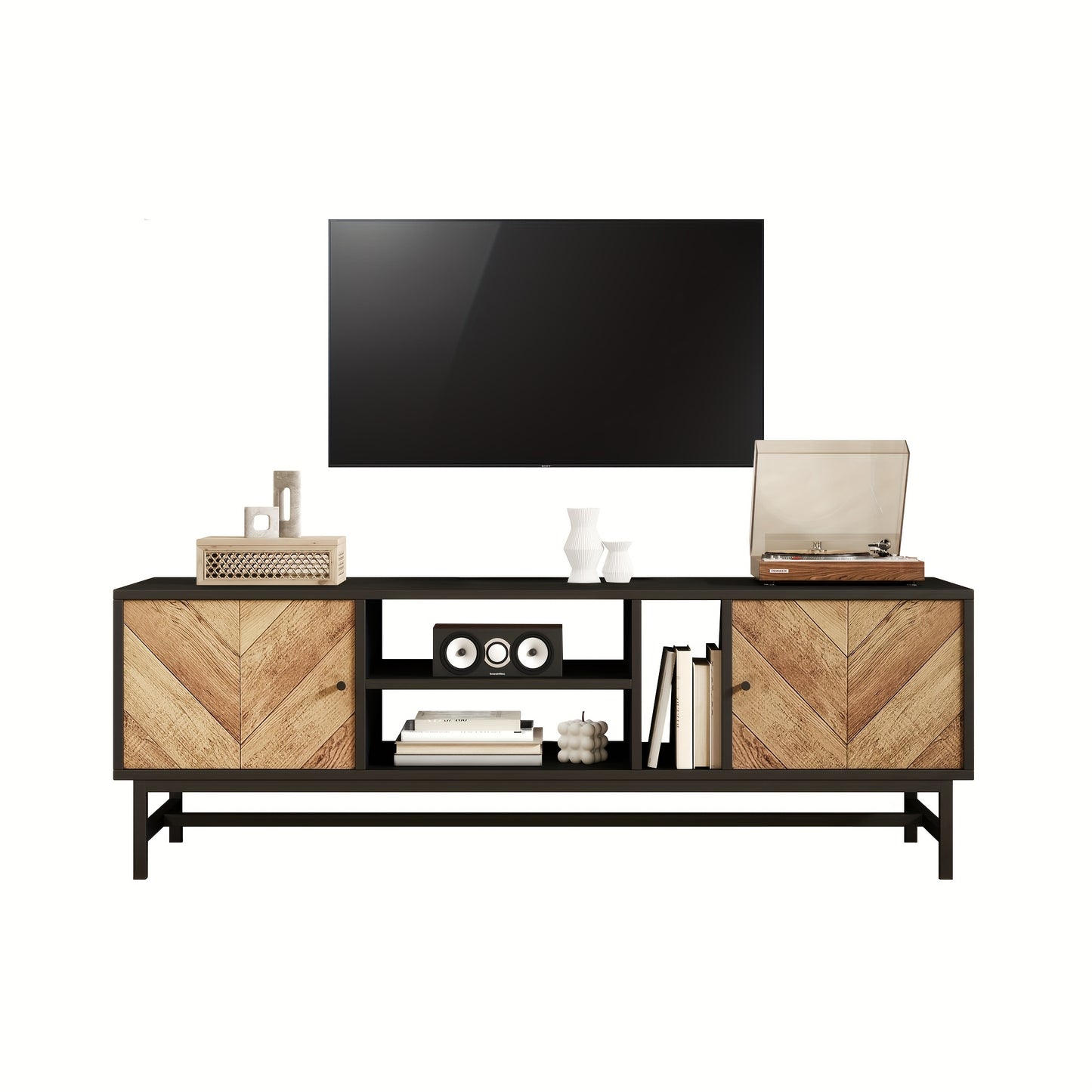 TV Meubel – TV Kast – TV Stand – Mediameubel – Meubel – 150 cm – Houtvezelplaat Zwart – Multifunctionele Opbergruimte