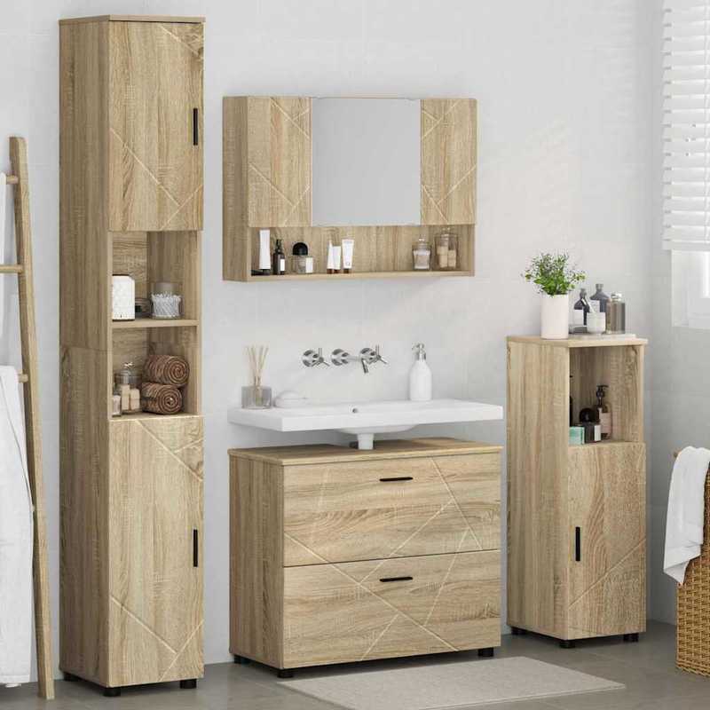 Modern Minimalist Bathroom Furniture Set, Extra Large Bathroom Furniture Set with Storage, Stable Foot Design, Suitable for Bathrooms. Bathroom Furniture Set with Drawer 4pcs Sonoma Oak 30 X 35 X 192 Cm