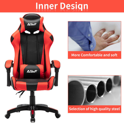 Gamingstoel – Bureaustoel – Computstoel – Racerstoel – Ergonomische Stoel – Verstelbare Rugleuning – Memory Foam Zitting – Kunstleren Bekleding – Rood