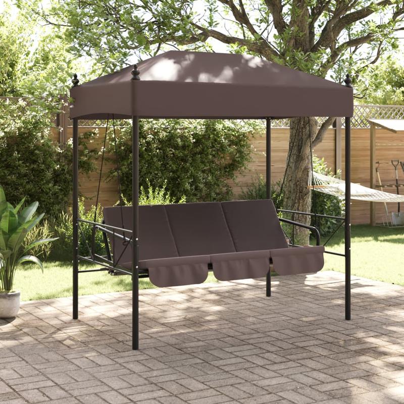 Hollywood Schommelstoel – Schommelstoel Met Kap – Loungestoel Buiten – Hangstoel Tuin – Patio Stoel Bruin – Stevig Stalen Frame – Weerbestendig Met Kussen