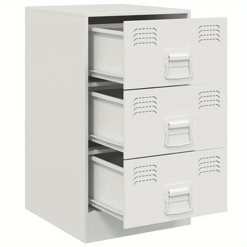 Nachtkastje – Bijzettafel – Kastje – Opbergkast – Slaapkamerkast – Wit Gelakt Staal – Compact 34,5x39x62 cm – Duurzaam & Modern Design