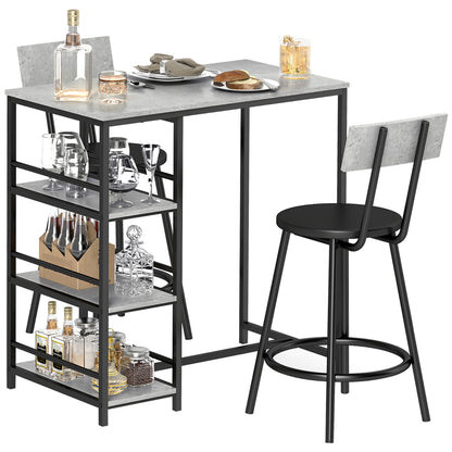 Barset – Bartafel – Barmeubel – Barstoelen – Hoge Eettafel – Lichtgrijs – Ruimtebesparend Design – Stalen Frame Met MDF Blad