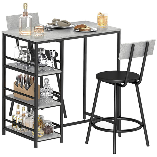 Barset – Bartafel – Barmeubel – Barstoelen – Hoge Eettafel – Lichtgrijs – Ruimtebesparend Design – Stalen Frame Met MDF Blad