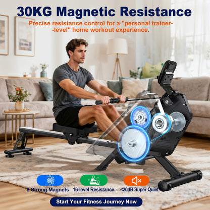 Roeitrainer – Roeimachine – Roeiapparaat – Fitnessapparaat – Full Body Trainer – Magnetische Weerstand 16 Niveaus – Inklapbaar Met 160 kg Belastbaarheid