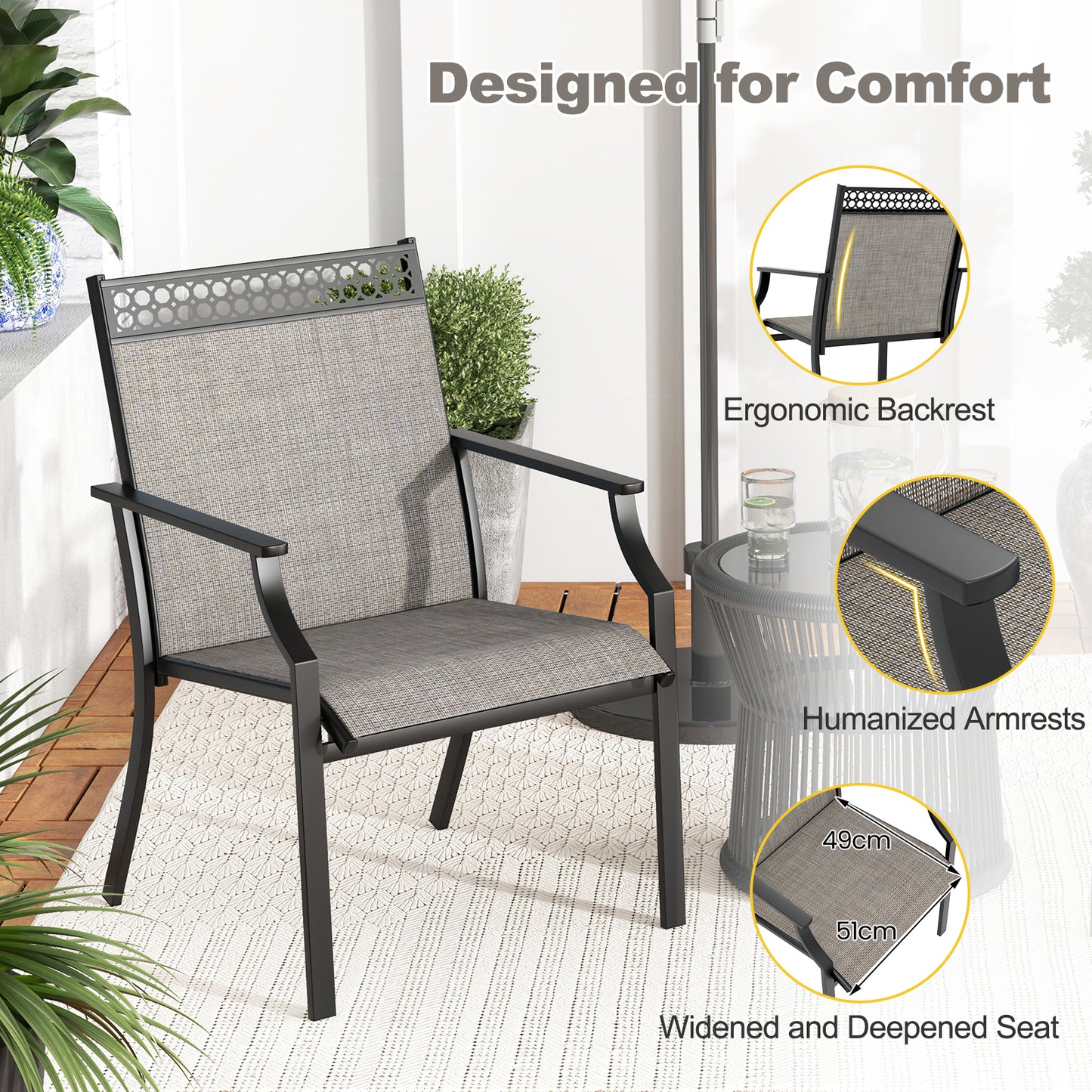 Tuinstoelen – Buitensstoelen – Tuinzetel – Balkonstoelen – Terrasstoelen – Weerbestendig – Hoog Rugleuning Met Armleuningen