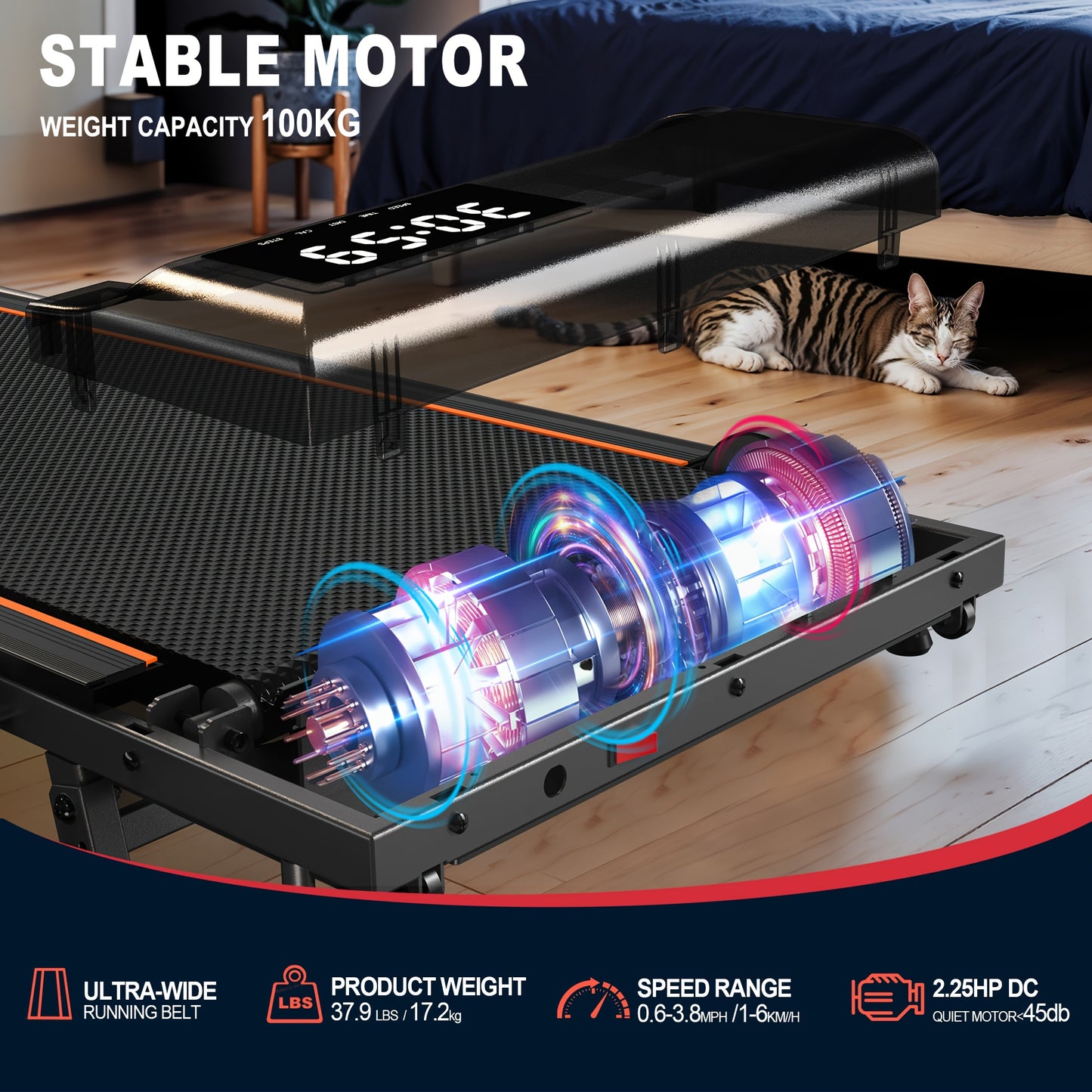 Loopband – Loopmat – Wandeltredmill – Fitnessmachine – Inklapbare Treadmill – Compact Ontwerp – 2,25 HP Motor – 7-Laags Schokdemping