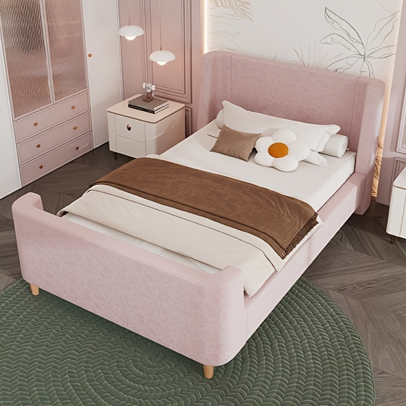 Eenpersoonsbed – Eenpersoonsbedframe – Bed – Slaapbed – Velvetbed – Roze – 90x200 cm – Zachte Velvet Bekleding – Eenvoudige Montage