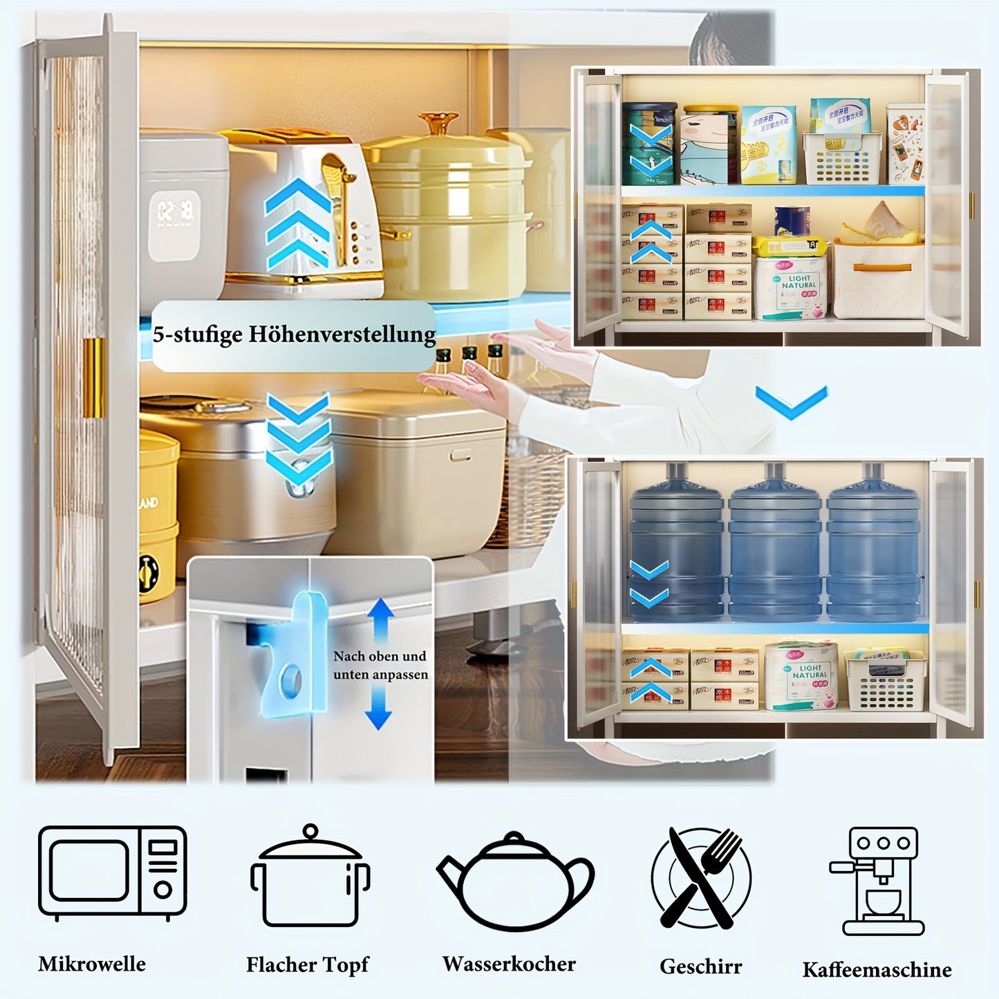 Keukenkast Op Wielen – Opbergrek Keuken – Woonkamerkast – Broodkast Wit – Dressoir Met Wieltjes – Geschikt Voor Eetkamer – Afmeting 94,8 x 49,2 x 41,2 cm – Stalen Constructie