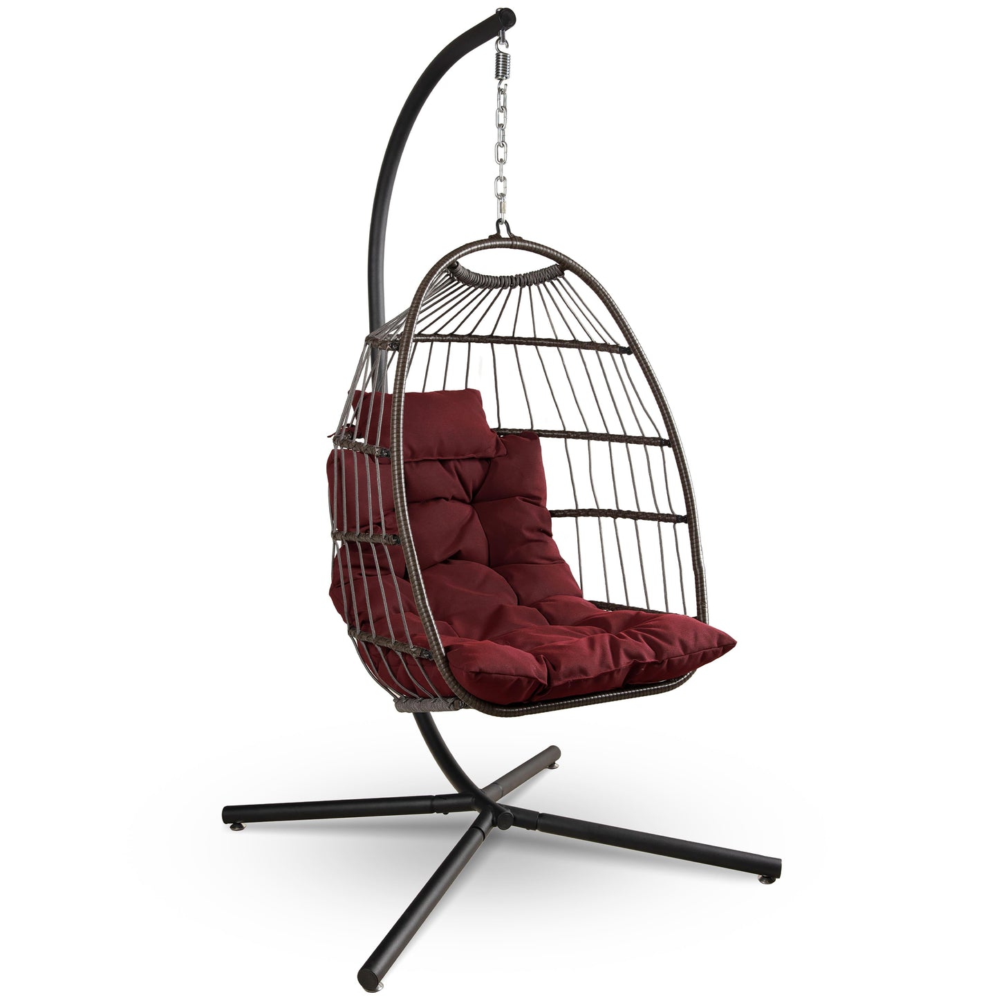 Hangende Eierstoel – Schommelstoel – Tuinstoel – Hangstoel – Relaxstoel – Rood – Poedergecoat Stalen Frame – UV- en Waterbestendige Kussens