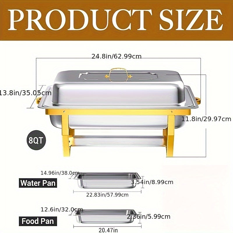 Chafing Dish – Buffetwarmer – Warmhoudplaat – Serveerpan – 4-delige Set – 9 Liter Inhoud – Hoogwaardig 408 Roestvrij Staal