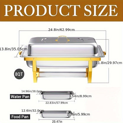Chafing Dish – Buffetwarmer – Warmhoudplaat – Serveerpan – 4-delige Set – 9 Liter Inhoud – Hoogwaardig 408 Roestvrij Staal