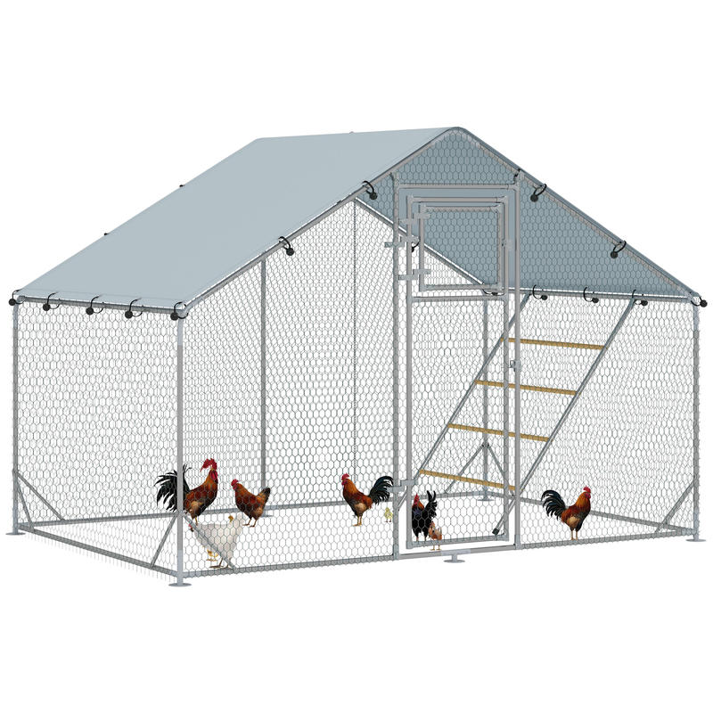 Large Chicken Coop with Automatic Feeder & UV-Resistant High Quality Roof - Heavy-Duty Steel Frame, Spacious Outdoor/Indoor Run for 6-8 Chickens, Easy Assembly, Predator-Proof Design, Ventilation Mesh Walls & Floor, Durable M