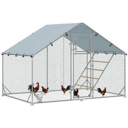 Large Chicken Coop with Automatic Feeder & UV-Resistant High Quality Roof - Heavy-Duty Steel Frame, Spacious Outdoor/Indoor Run for 6-8 Chickens, Easy Assembly, Predator-Proof Design, Ventilation Mesh Walls & Floor, Durable M