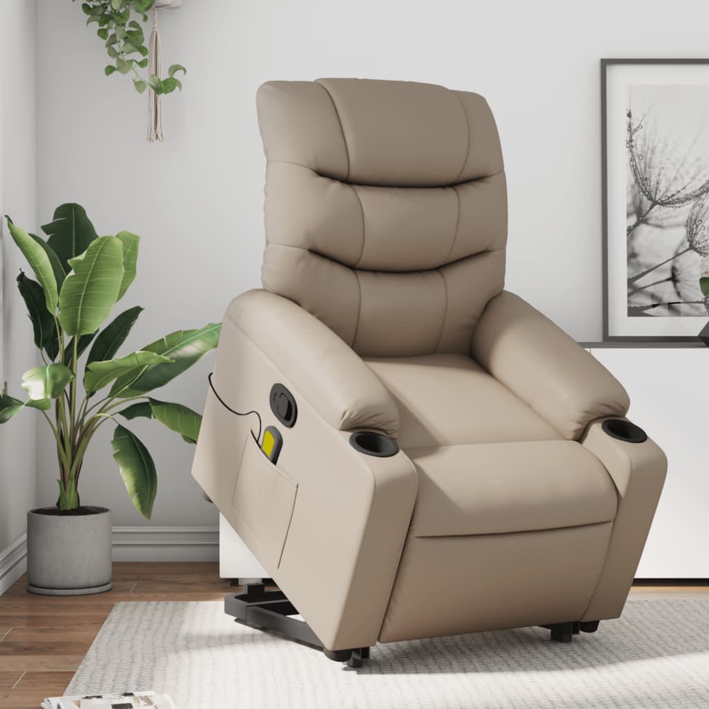 Sta-op Stoel Elektrisch – Relaxfauteuil – Verstelbare Fauteuil – Elektrische Verstelling – Sta Op Fauteuil – Trilmassage – Kunstleer Cappuccino