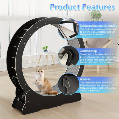 Large Cat Exercise Wheel 101.6 cm - Black Solid Wood Cat Wheel Trainer for Indoor Cats with Locking Safety Cat Treadmill with Minimal Gap Design, Cat Exercise Wheel for Indoor Cats, Cat Wheel Exerciser, Extra Large Cat Exerci
