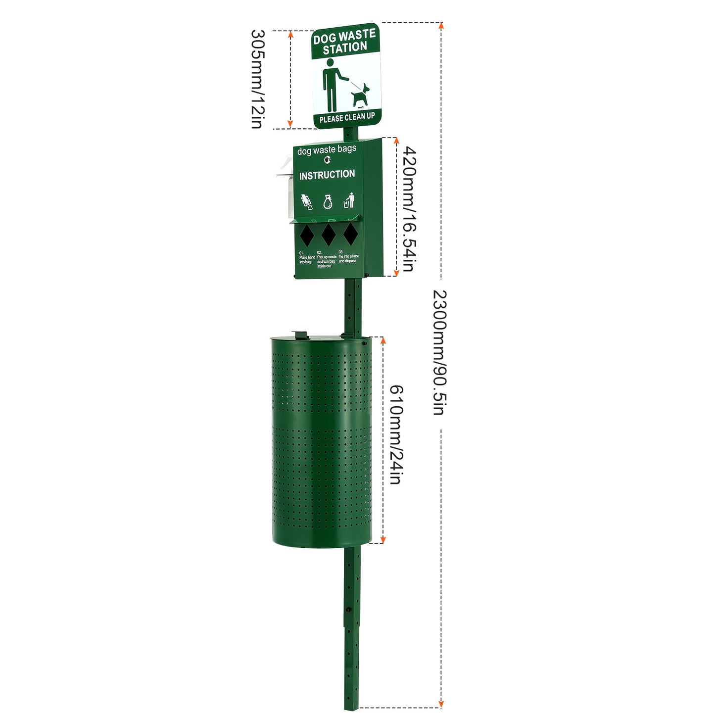 Afvalstation Hondenpoep – Hondenpoepbak – Poepstation – Hondenafvalbak – Poepzakhouder – 43,5 Liter Capaciteit – Gegalvaniseerd Staal Weerbestendig
