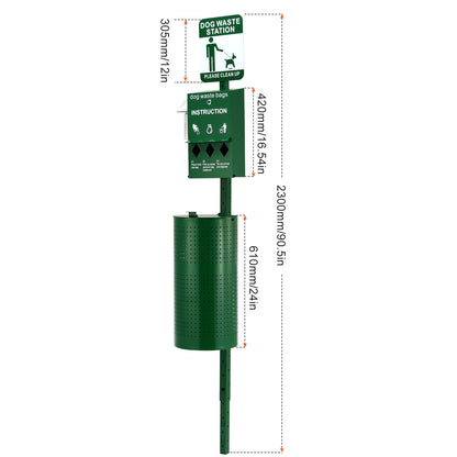 Afvalstation Hondenpoep – Hondenpoepbak – Poepstation – Hondenafvalbak – Poepzakhouder – 43,5 Liter Capaciteit – Gegalvaniseerd Staal Weerbestendig