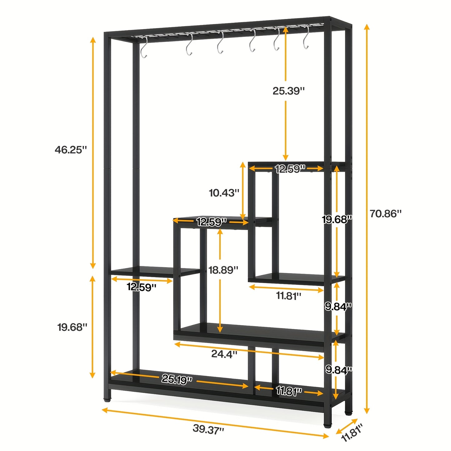 5-Laags Hoge Plantenstandaard – Plankrek – Bloemenrek – Displayrek – Stellingkast – Metaal Zwart – Inclusief Ophanghaken – 180 cm Hoog