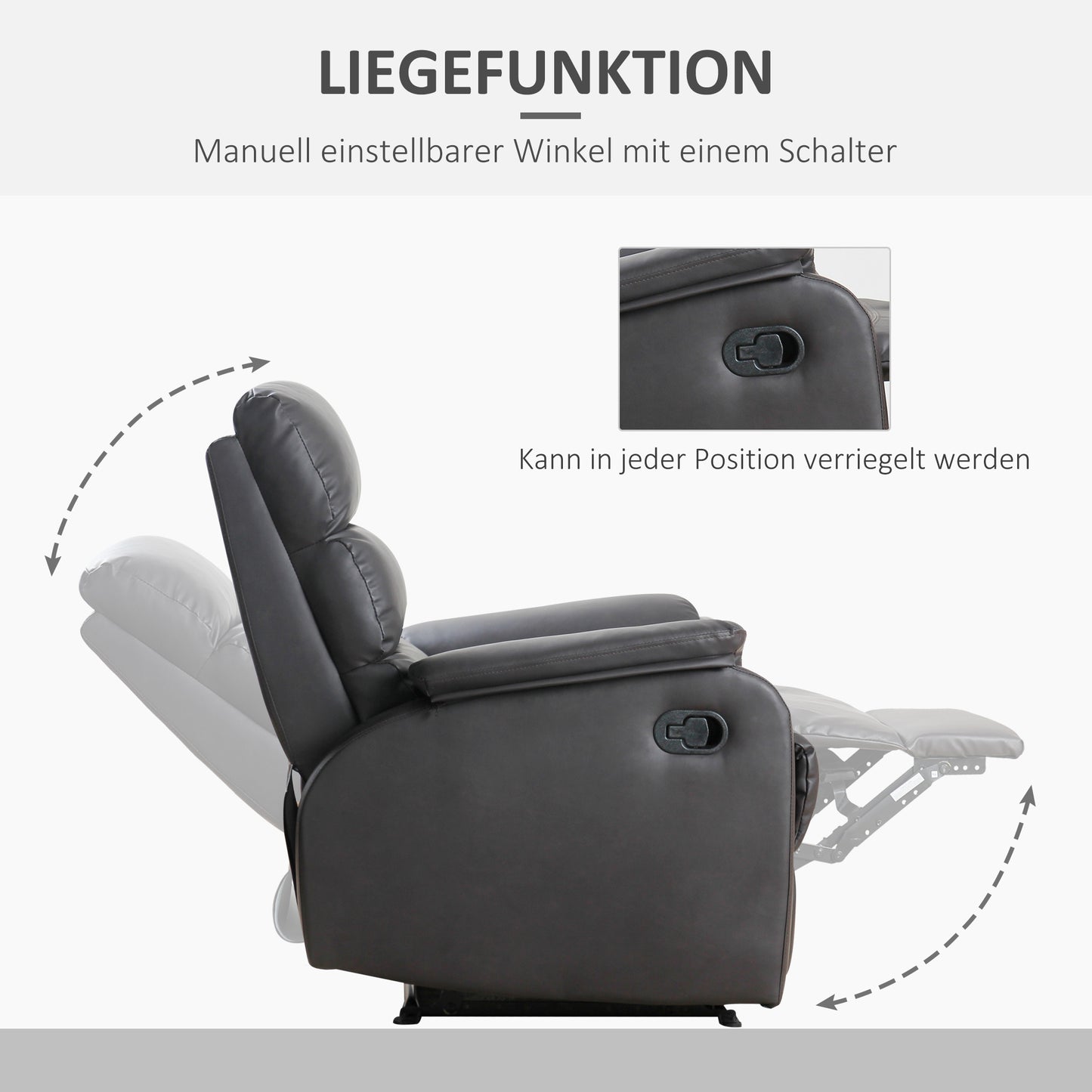 Relaxfauteuil – Relaxstoel – Loungefauteuil – TV Fauteuil – Verstelbare Fauteuil – Kunstleer – Verstelbare Rugleuning en Voetensteun – Stalen Frame – Bruin