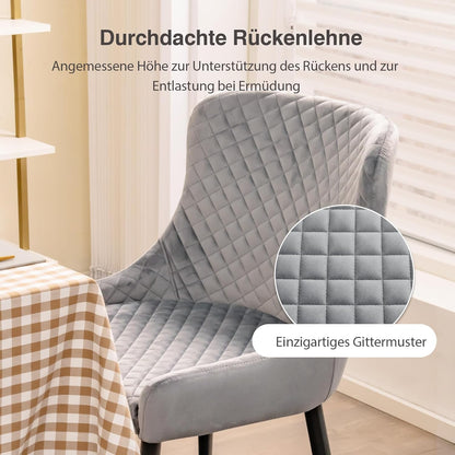 Eetkamerstoel – Stoel – Kuipstoel – Draaistoel – Keukenstoel – Grijs Velvet – Metalen Poten – 60x52x80 cm – Max 150 kg Belastbaar