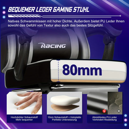 Gamingstoel – Gamestoel – Gaming Chair – Bureaustoel – Gamestoel Met Voetsteun – Ergonomisch Ontwerp – Verstelbare Lenden- en Hoofdsteun – Draaibaar & In Hoogte Verstelbaar – Zwart – Max 150 kg
