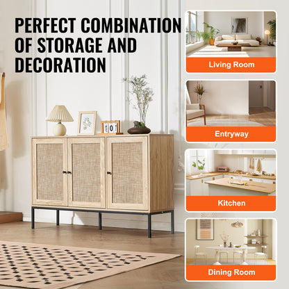 Rotan kast – Rattan kast – Opbergkast – Dressoir – Ladekast – Handgevlochten deuren – Verstelbare planken – 120 cm breed – Natuurlijk materiaal