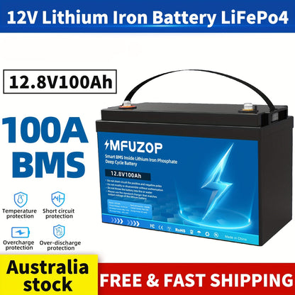 12V LiFePO4 Accu – Zonne-accu – Deep Cycle Batterij – Camperaccu – Bootaccu – Ingebouwd BMS – 100Ah Capaciteit – Robuuste Gouden Behuizing
