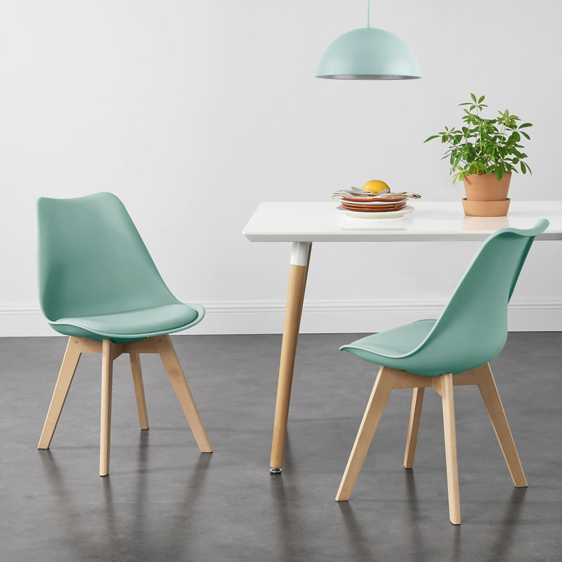 Eetkamerstoel – Kuipstoel – Stoel – Keukenstoel – Woonkamerstoel – Set van 6 – PU Kunstleer Zitting – Massief Beukenhout Frame – Mintkleur