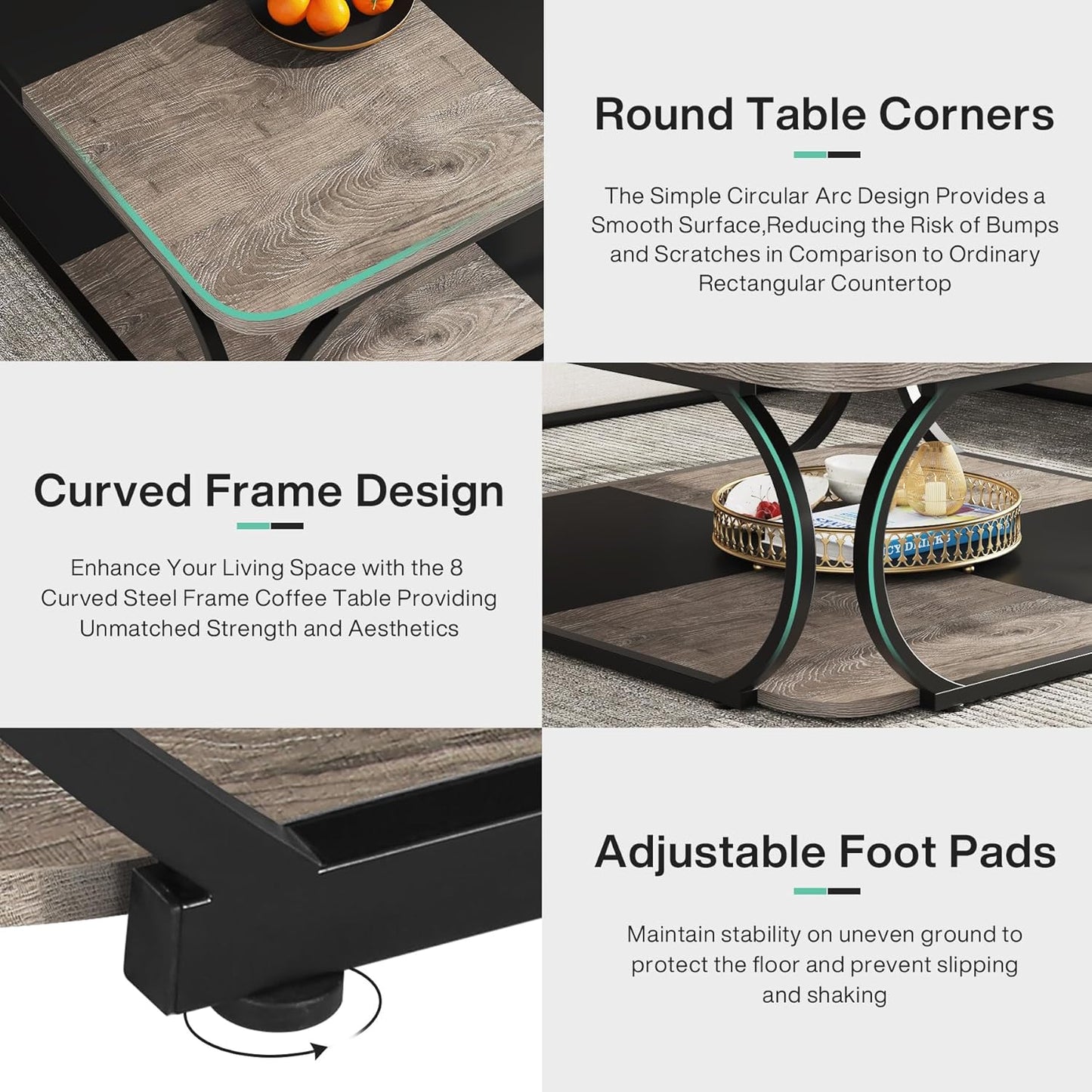 Salontafel – Koffietafel – Woonkamertafel – Theetafel – Bijzettafel – Modern Vierkant Ontwerp – Open Opbergruimte – Metaal Houtcomposiet – 100x100x50 cm – Zwart Grijsbruin